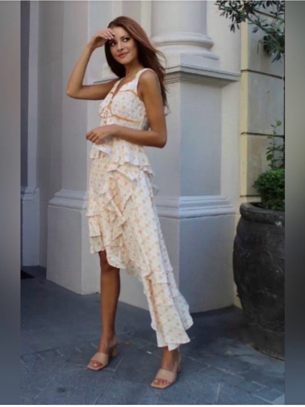 AMYLYNN London Asymmetrical Geometric Ruffle Top & Maxi Skirt Set S